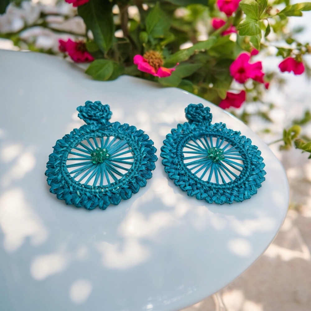 New: Boho Colombian Palm Fibre Earrings (Teal)